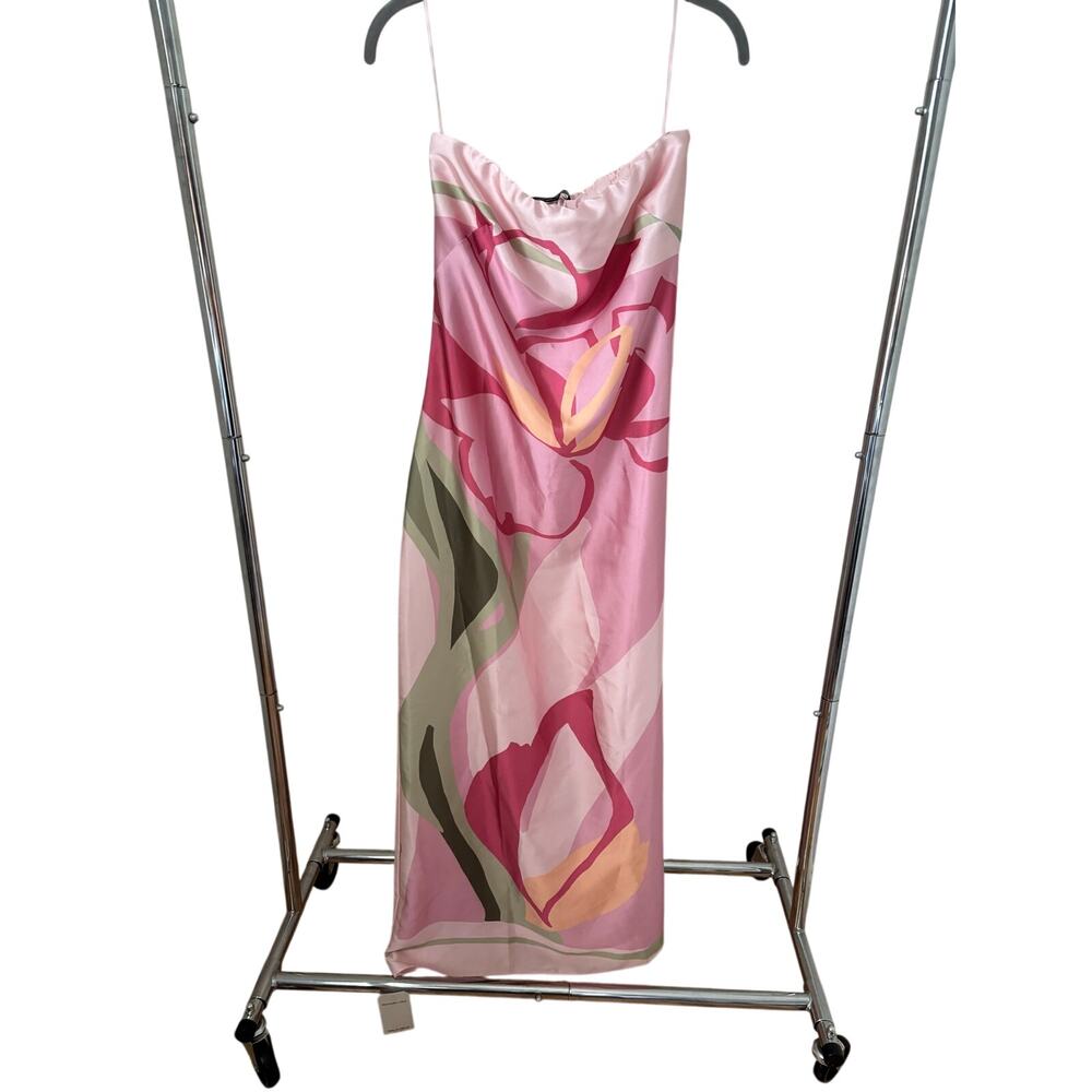 NWT Abercrombie & Fitch Pink Floral Satin Maxi Dress XS Tall Slip Dress - Picture 3 of 9